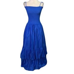 NWT Lauren Ralph Lauren SP Cobalt Blue Smocked Maxi Dress Tiered Ruffle Hem